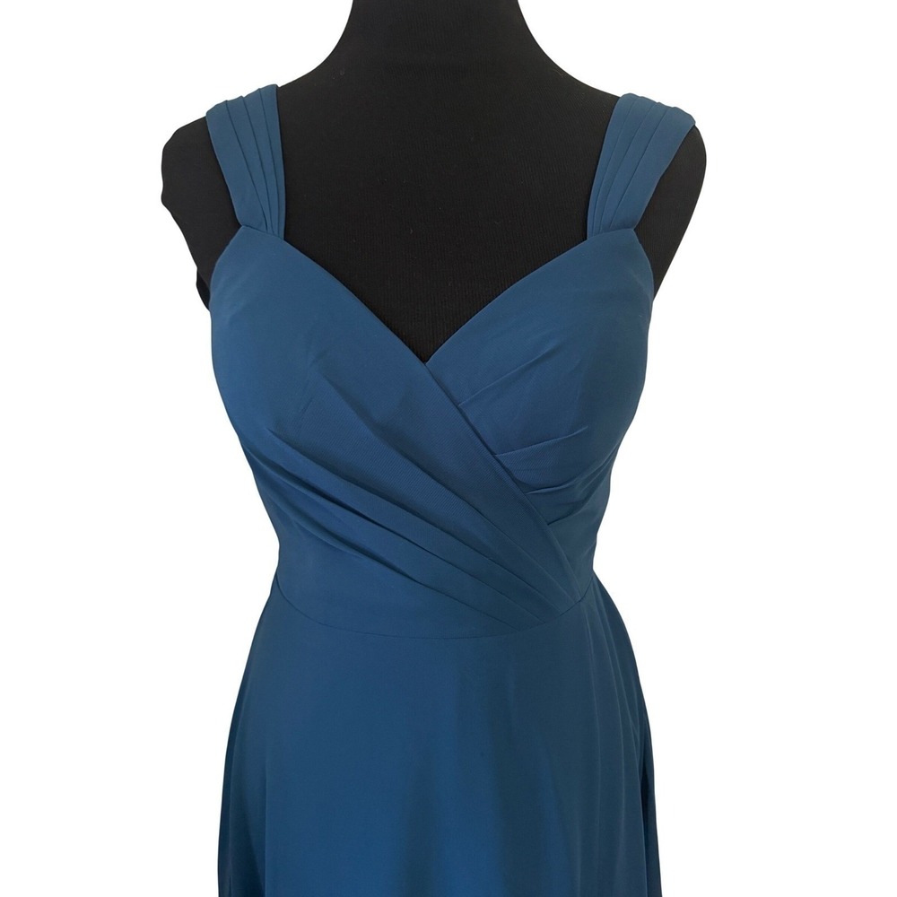 Azazie Nahrin Blue Chiffon V-Neck Open Back Pleated Maxi Bridesmaid Dress Size 4 - Picture 4 of 7